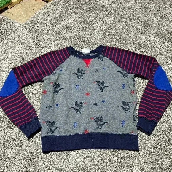 Hanna Andersson Blue Stripe Sweater Elbow Patches Embroidered Dragon Size 150 - Picture 1 of 9